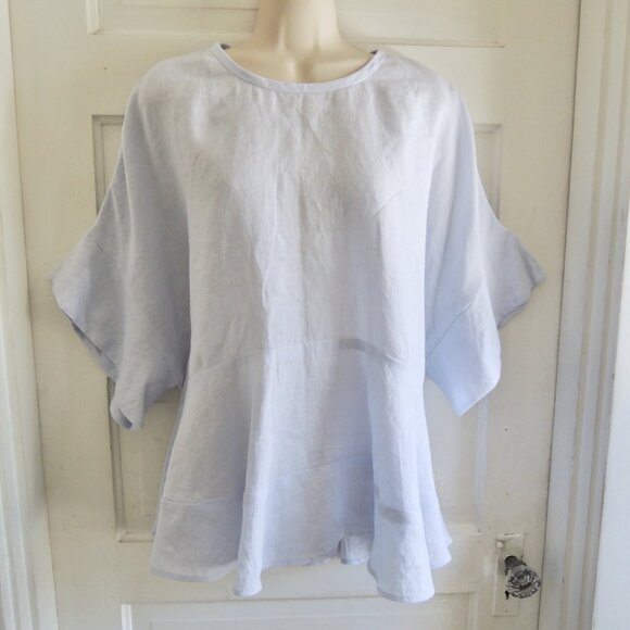 Blue Linen Peplum Back Ruffle Dolman Lagenlook Tunic XL/1X - Picture 1 of 9